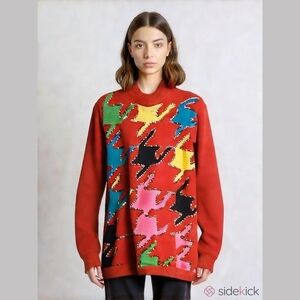 80's Cherry Red Retro Colourblock Sequined Tunic sweater